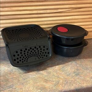 New Tupperware Black veggie bin and microwave vented bowls